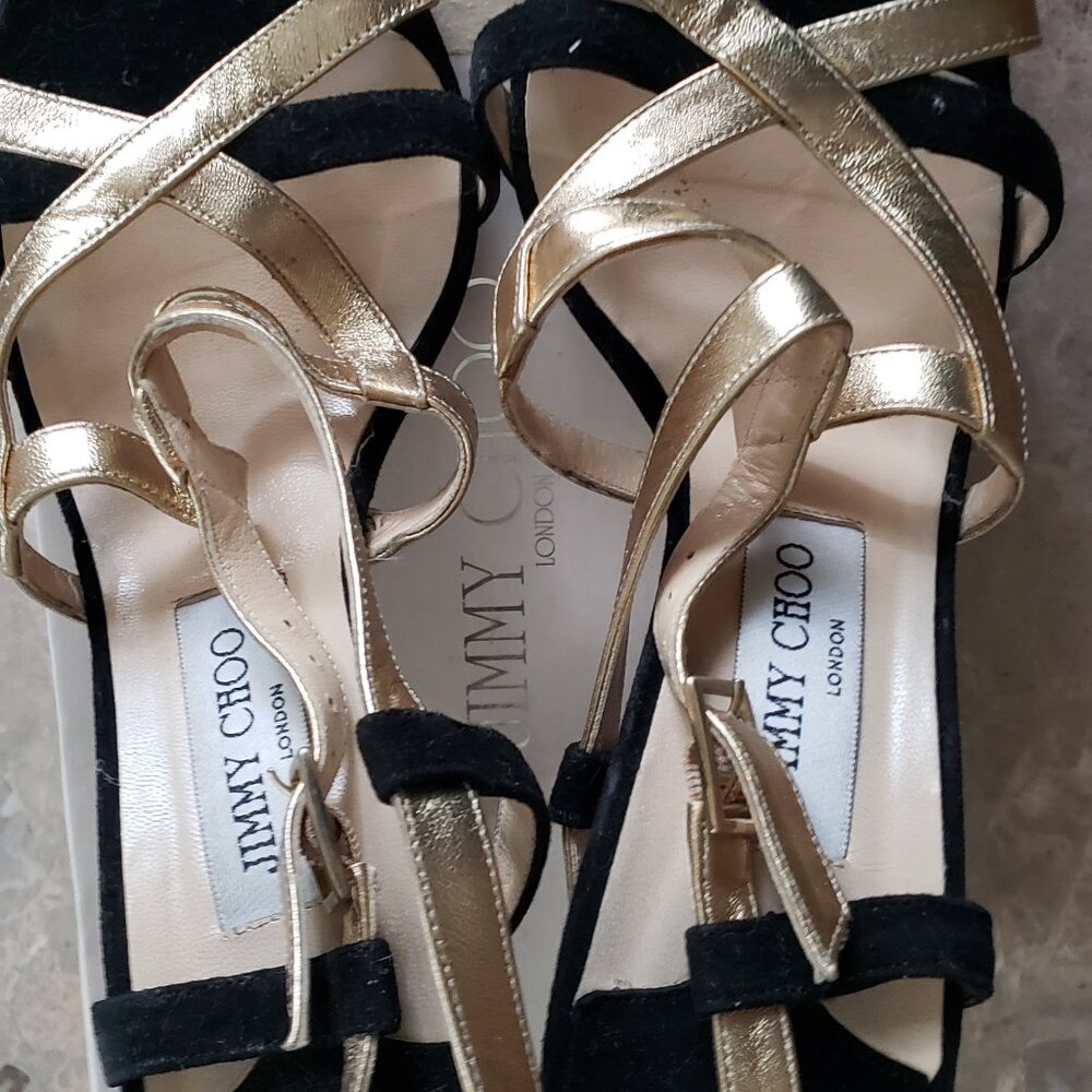 Jimmy Choo gold suede high heels sandals
